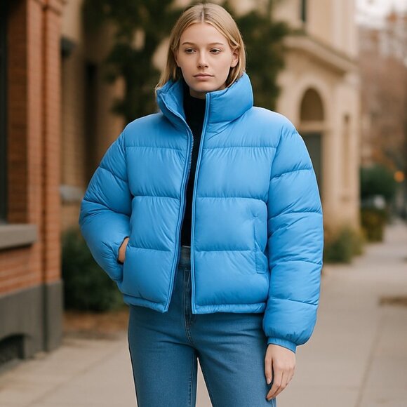 NWOT Old Navy Venetian Blue Water-Resistant Frost Free Short Puffer Jacket - Picture 1 of 7